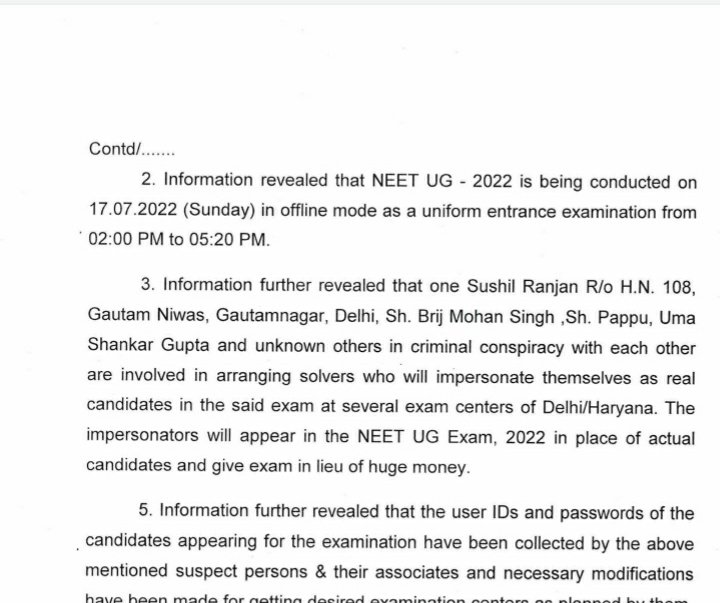 Vivekpandey21's tweet photo. ★The #CBI has arrested 8 accused including mastermind & solvers in a case related to mass rigging in the #NEETUG2022 examination conducted on 17.07.2022.
★ This is #FIR_COPY 👇
#NEET #NEETUG22 #NEETUG #NEETUGSecondAttempt #ReNeet2022 https://t.co/9BOTMF6hY9