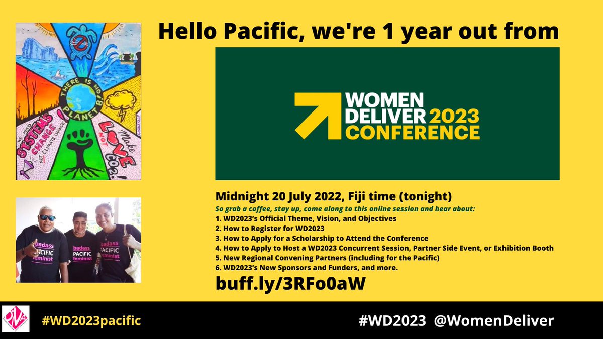 diva4equality's tweet photo. 🚨 Attention all #Feminist #GenderEquality activists &amp; advocates 🚨  

Women Deliver &amp; partners one-year countdown to #WD2023!  

🗓️ Mark your calendars &amp; join us on Tues 19 July 8am EDT/ Wed 20 July midnight Fiji by visiting https://t.co/13lvso7vte

@WomenDeliver #WD2023pacific https://t.co/wdS4mSyvq2