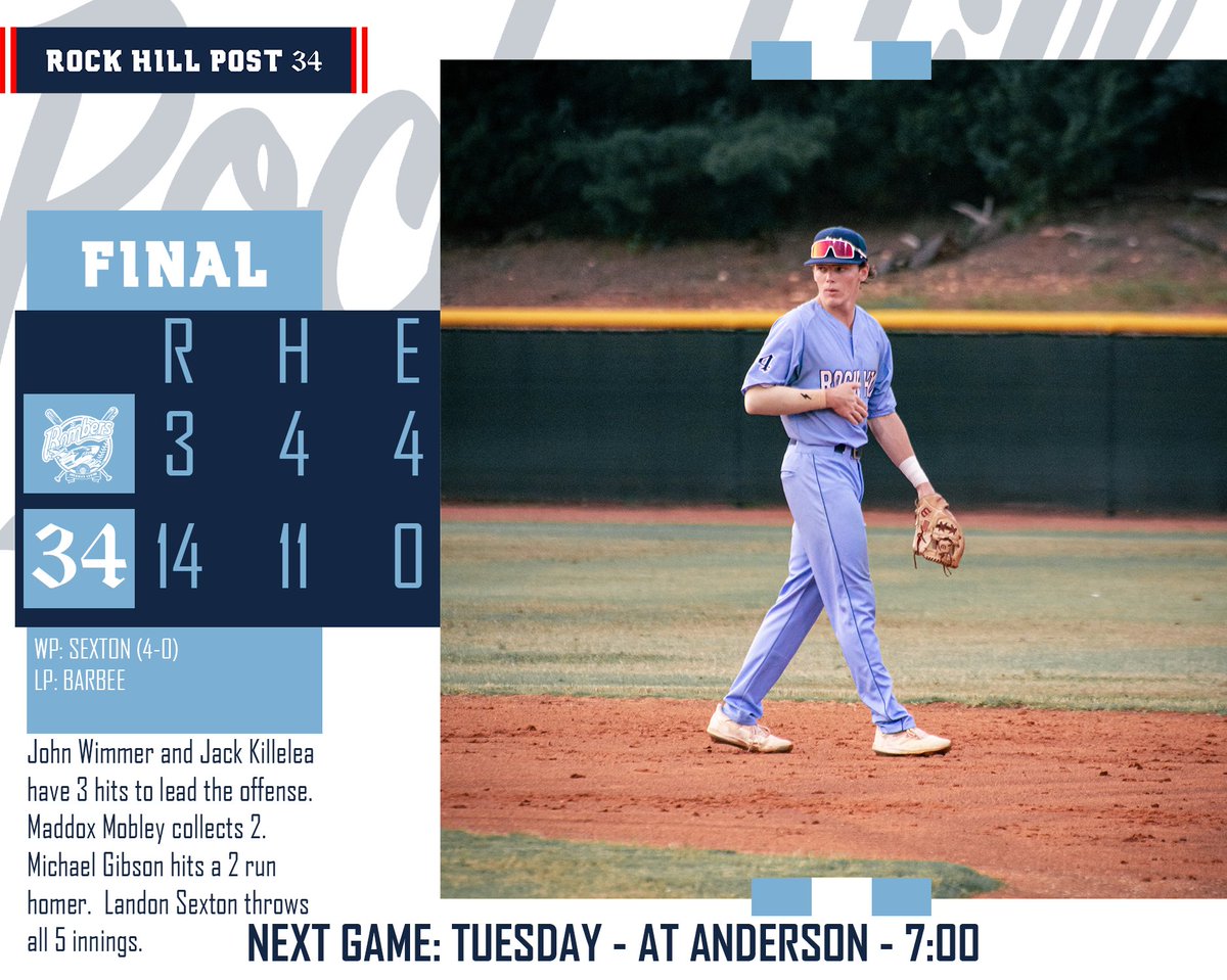 Rock Hill rides a 7 run first inning to a 1-0 series lead!