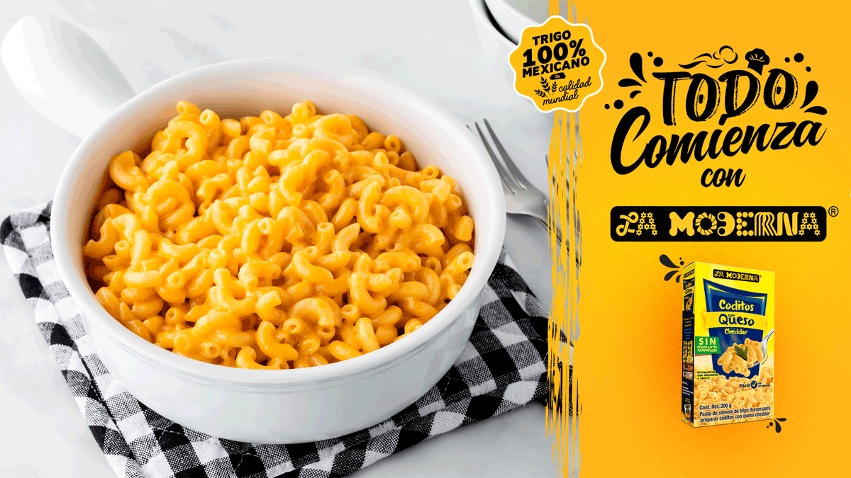 LaModernaMx's tweet photo. El fin de semana comienza con una comida rápida y deliciosa, prueba nuestras pastas con queso cheddar. #TodoComienzaConLaModerna 🤗
#Pasta #Coditos #Familia #Mamá #ComidaRápida https://t.co/4KzvobUR0B