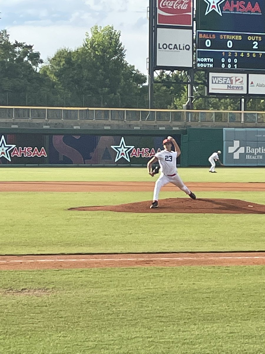 SaralandB's tweet photo. Bryson Goff pitched 2 1/3 scoreless innings for the South Squad in the North/South All Star Game!! South 5-0 game 1 winner!! @AHSAAUpdates @SaralandSchools https://t.co/QMcG9rEWYV