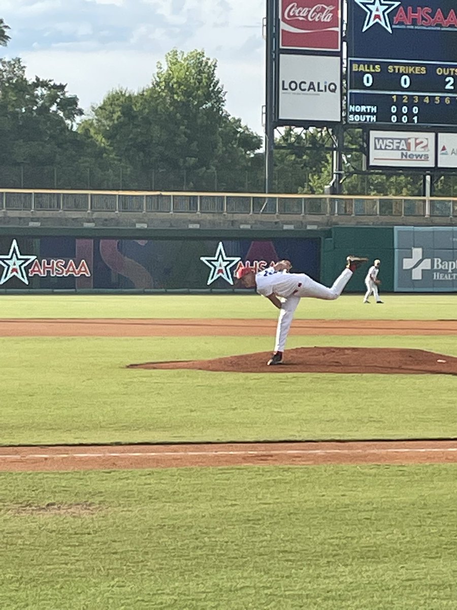SaralandB's tweet photo. Bryson Goff pitched 2 1/3 scoreless innings for the South Squad in the North/South All Star Game!! South 5-0 game 1 winner!! @AHSAAUpdates @SaralandSchools https://t.co/QMcG9rEWYV