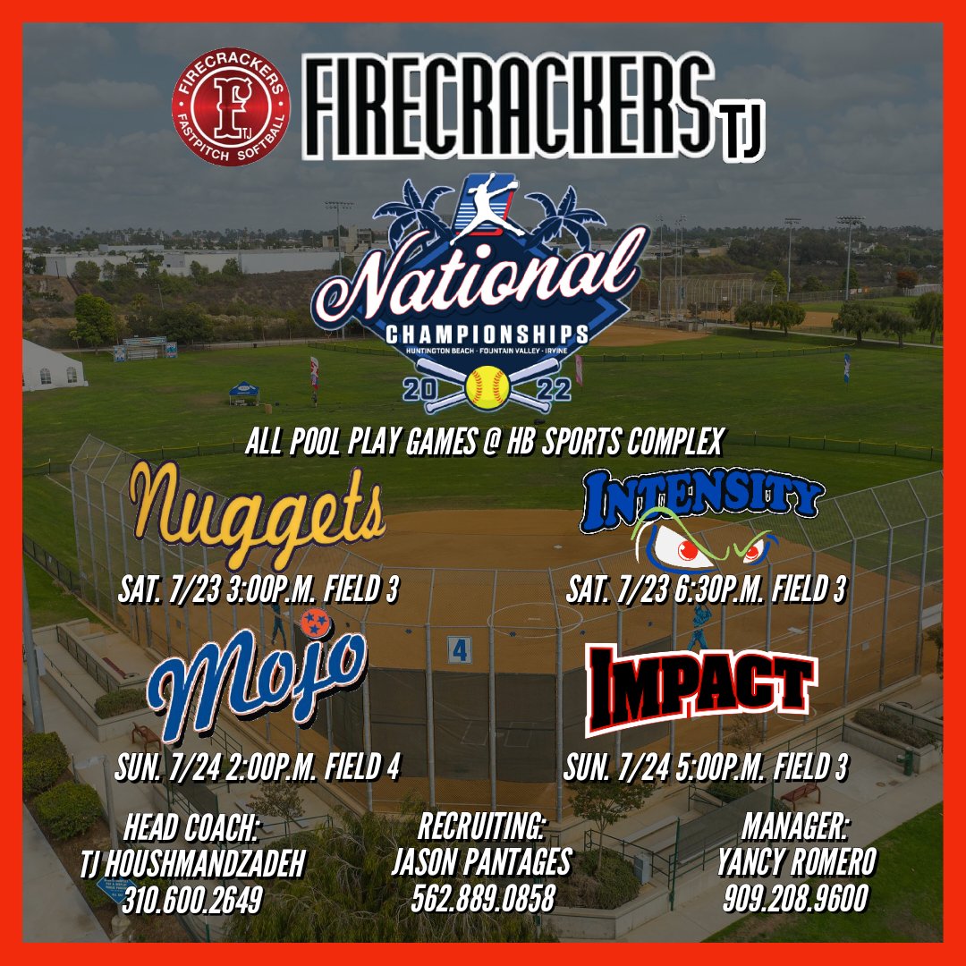 MPalazuelos2023's tweet photo. Our @Firecrackersinc #FirecrackersTJ Pool Play Schedule for @PGFnetwork 2022 Nationals is out, see you all in Huntington Beach! @Los_Stuff @BBOS_Nation @ExtraInningSB @StriveSoftball @SBRRetweets @BoostSoftball @TopPreps @CoastRecruits @IHartFastpitch @SoftballConnect #FCTJ https://t.co/LDU7I9pDh8