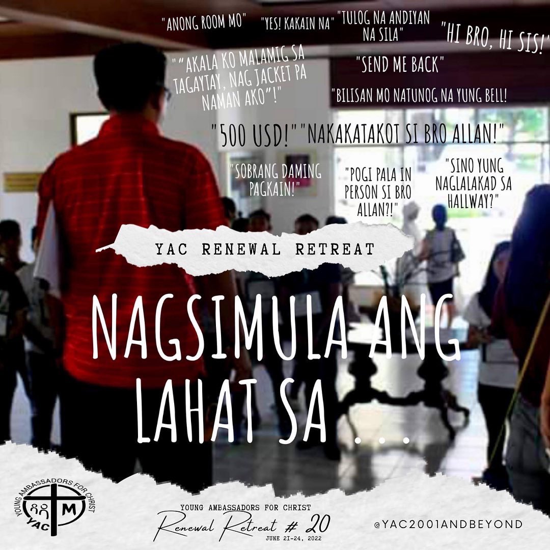 YACmomqpm's tweet photo. “NAGSIMULA ANG LAHAT SA...”
Please do pray for the up coming Renewal Retreat # 20, for the Directors and Officers and the Candidates, happening on July 21-24 at St. Scholastica’s Center of Spirituality, Tagaytay City.
#yacRenewalRetreat20 #YAC #SVDyouth #Psalm105 #YAC20 https://t.co/rcyASVfVbe