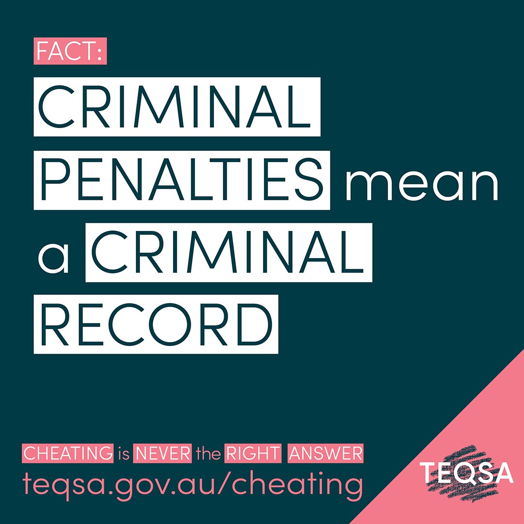 TEQSAGov's tweet photo. Providing or promoting an #AcademicCheating service is a criminal offence in Australia. If convicted, you will have a criminal record, impacting your future career and ability to travel.
➡️ https://t.co/33PVyMLB7t
#CheatingIsNeverTheRightAnswer #AcademicIntegrity
#HigherEd https://t.co/nD2i6o1Qdw