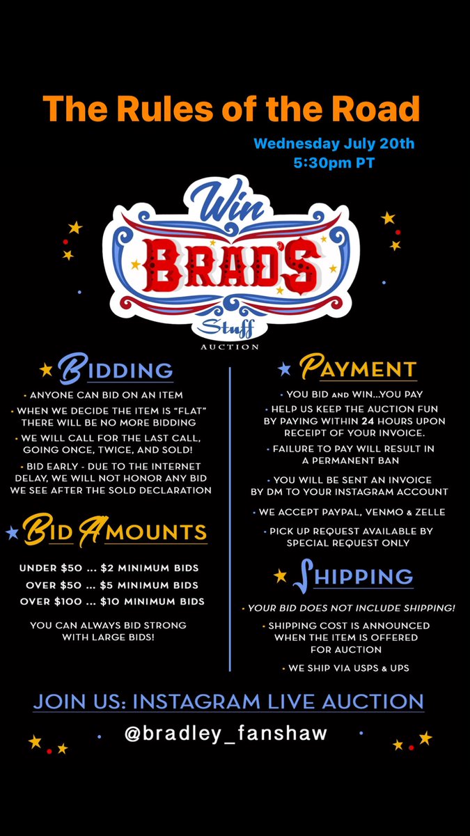 Join us Wednesday July 20th at 5:30pm PT
For the Live Instagram auction it will all happen on @bradley_fanshaw