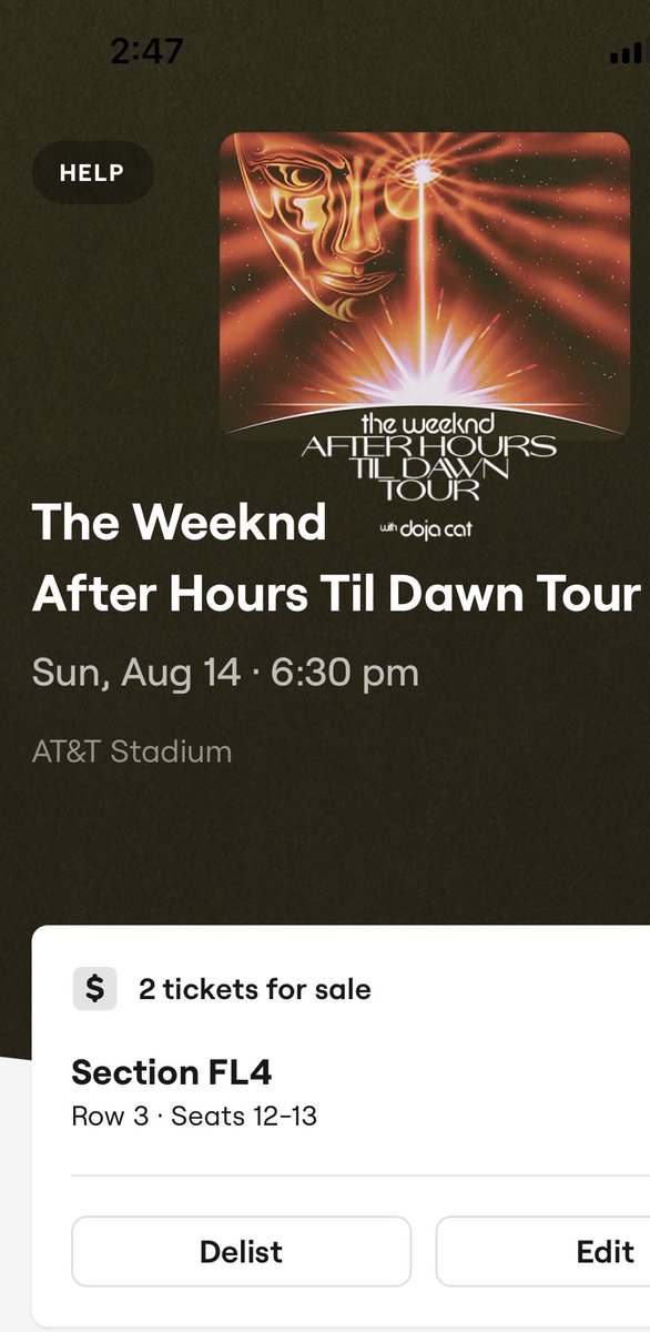 ClaudietteV's tweet photo. Selling two Weeknd Concert tickets in Arlington , TX on 8/14/22. Floor tickets for a great price ! Transferring through seat geek  . DM if interested . #AfterHoursTilDawnTour #TheWeeknd  #Arlington https://t.co/yBtOFaJsmK
