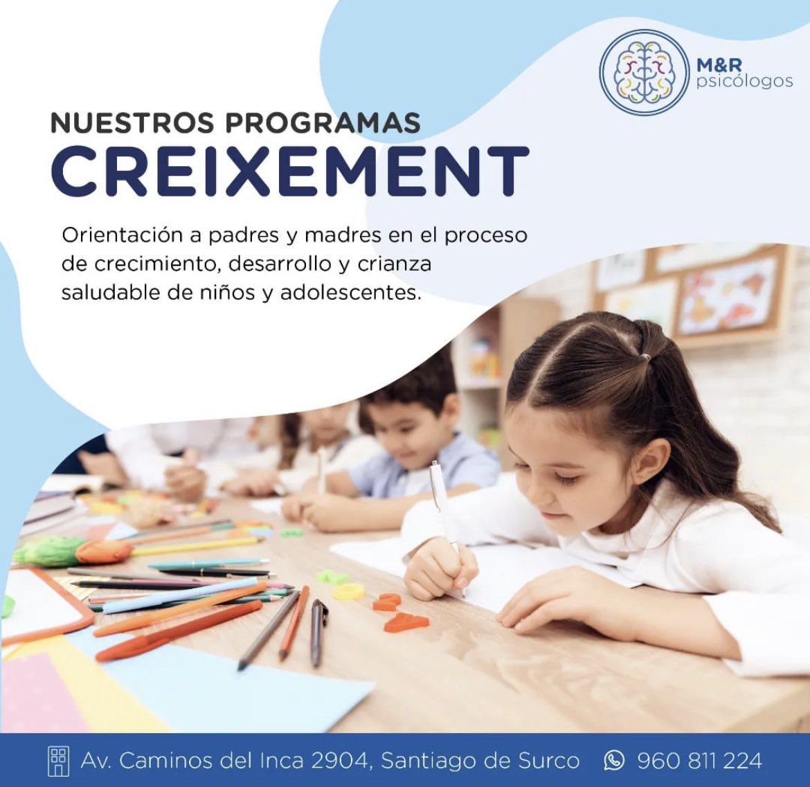 MyR_psicologos's tweet photo. ¡¡¡Te invitamos a conocer nuestros programas terapéuticos 🧠🤗
El Programa Creixement está orientado a la atención de niños, padres, profesores y familias!!! 
#Creixement 
#saludmental 
#psicologiaparaniños https://t.co/n3CdPEL0jk