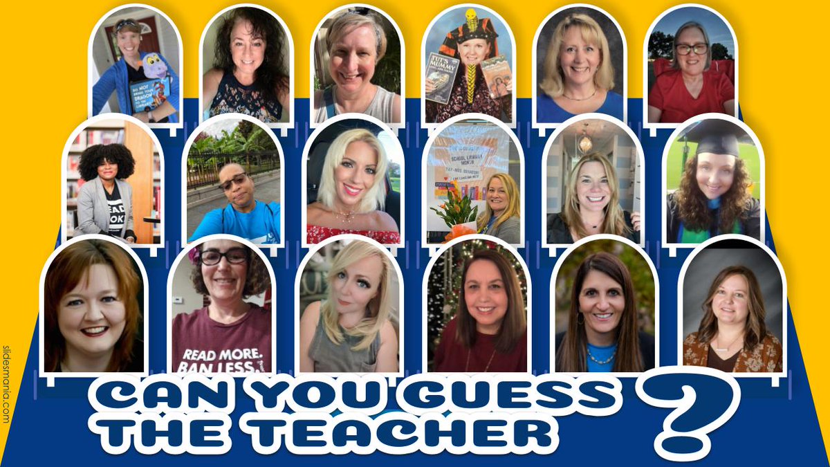 lieberrian's tweet photo. A fun back-to-school activity!  I used faculty photos and the @SlidesManiaSM "Can You Guess the Character?" template for students to learn about their teachers.  You can even have your colleagues holding up their favorite books! https://t.co/xEXX51hAko #edutwitter #librarytwitter https://t.co/VNcu9tHlku