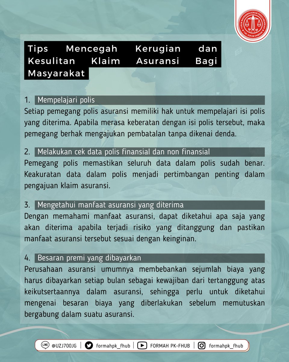 FORMAHPK_FHUB's tweet photo. Selain Pihak Tertanggung yang melakukan Fraud, banyak juga ditemukan kasus Fraud yang dilakukan oleh Perusahaan Asuransi. Oleh karena itu, perlunya Pihak Tertanggung mengetahui beberapa tips untuk mencegah kerugian dalam asuransi. https://t.co/IA9XOHESR5
