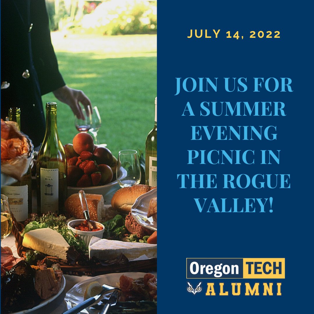 It's not too late to register for this week's alumni event in Grants Pass, OR. This family-friendly summer picnic takes place on Thursday, July 14th at 5:30pm. Join us after work and bring the family!

More info and registration at: alumni.oit.edu/events/2022-ro…

#oregontechalumni