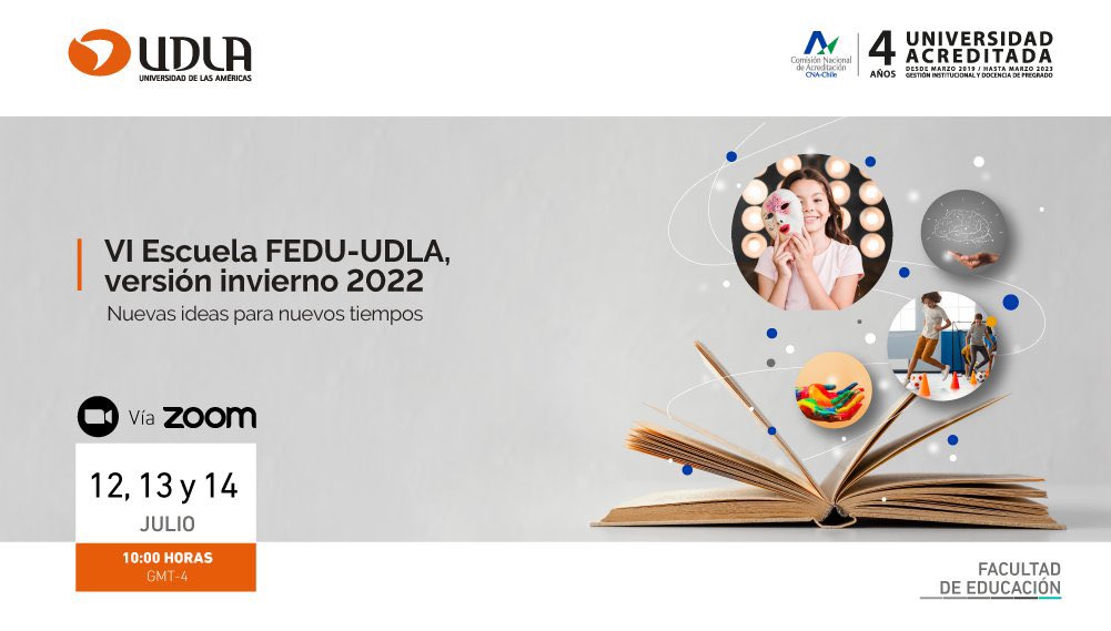 AnaHenriquez's tweet photo. 📚invitación a participar en la VI Escuela @FeduUdla -#UDLAChile versión invierno 2022, “Nuevas ideas para nuevos tiempos”. 🗓️Martes 12, miércoles 13 y jueves 14 de julio. 
Más información ➡https://t.co/9g89W5kgt6 https://t.co/ADO2wwjijb