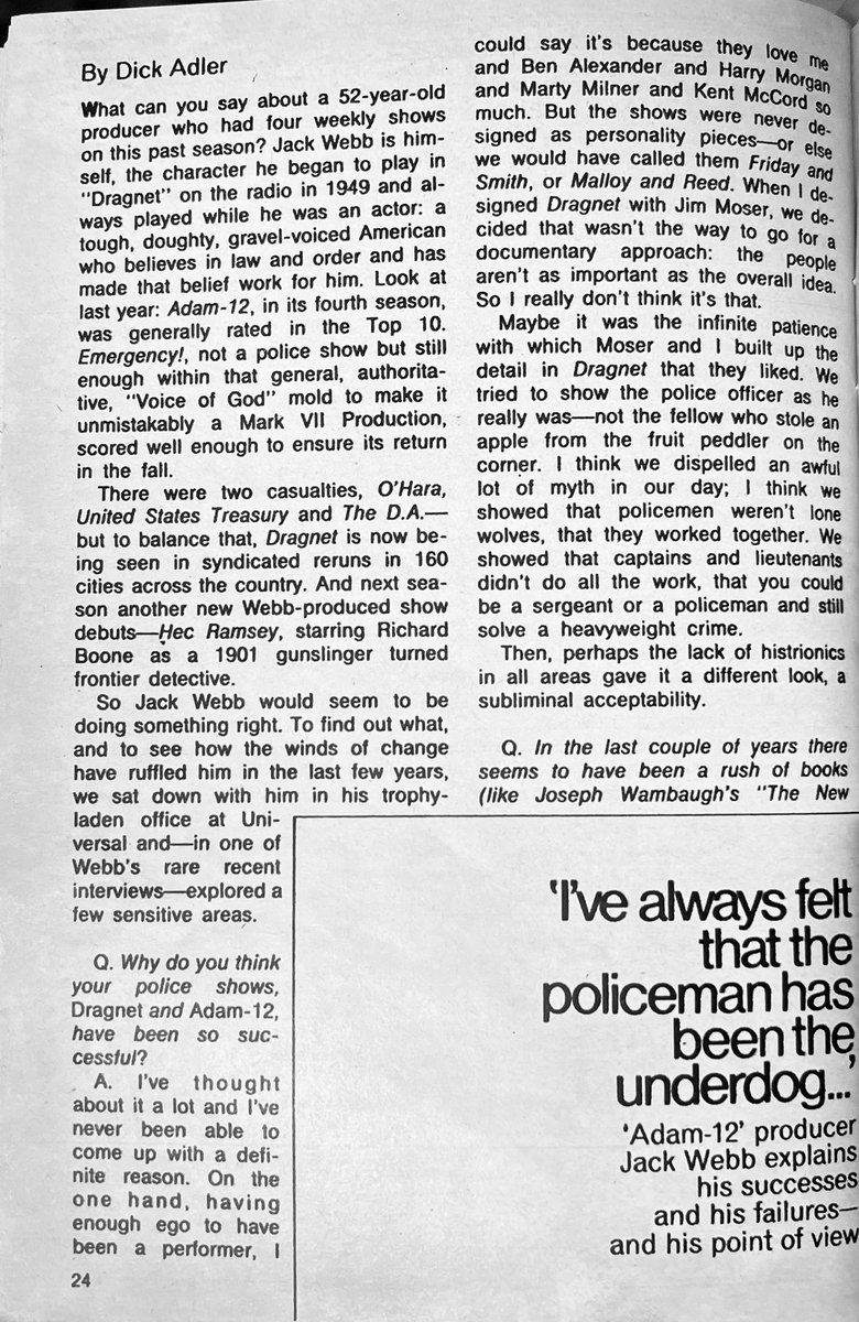 televisionaryZW's tweet image. There is a LOT going on in this 1962 interview with #JackWebb. But I think that pull quote really says his philosophy best &amp;amp; explains why despite essentially creating copaganda I can never fully blame the man or his shows. He wasn’t some authoritarian by nature, he was a fanboy🧵