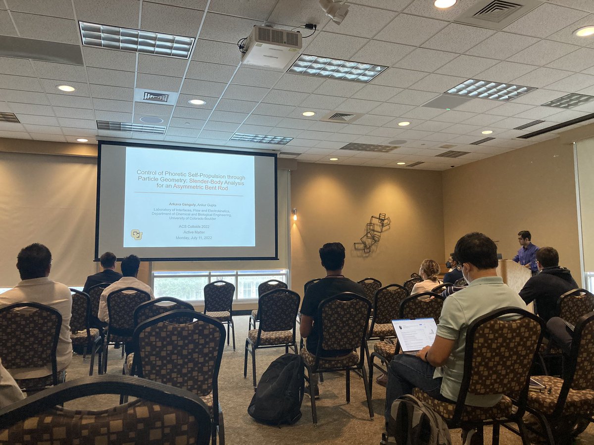 ankurg90's tweet image. Great start to #ACSColloids for @LIFE_Boulder. @fihesev gave a talk in the Langmuir Student Award Session. This was followed by @ArkavaGanguly’s presentation  on Active Matter. Nathan Jarvey presented our recent work in the Energy Systems session.