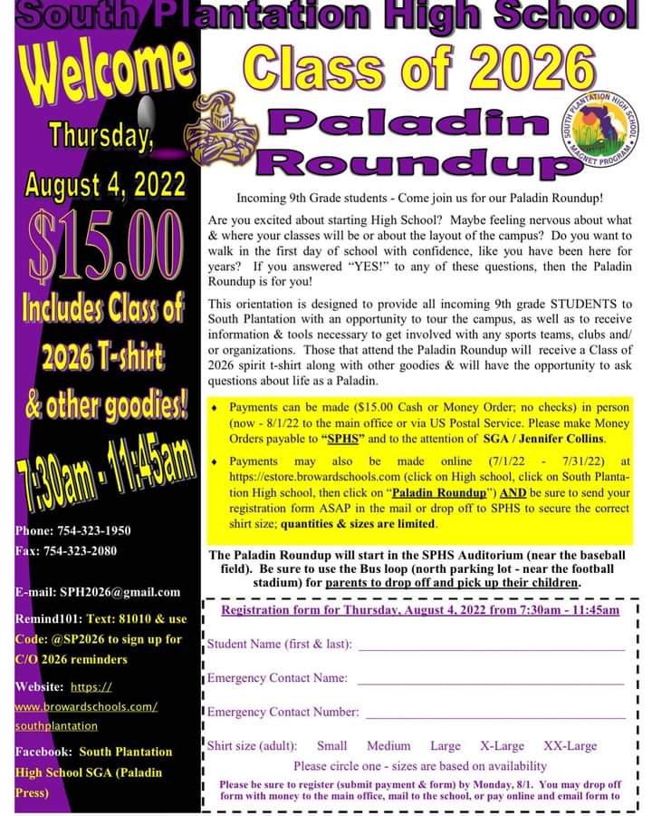 SeminoleMidPTA's tweet photo. Attention graduated 8th graders going to SPHS: this is the Paladin Roundup for the 2022-23 school year. See flyer for more details. 🐾 https://t.co/johoRKcPN2