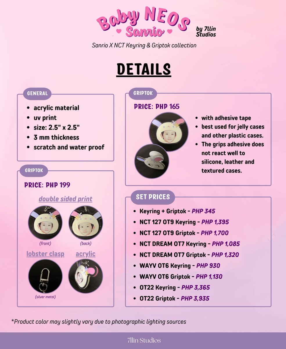 [ wts lfb ph help rt ]

Baby Neos &amp; Sanrio 💗
#by7llinstudios

✧ keyring - 165
✧ griptok - 199
✧ set prices &amp; more details in pics
✧ DOO &amp; DOP: July 19

—for international orders, please dm us
🔗: cognitoforms.com/_7llinStudio/B…
giveaway: follow + like + retweet + tag 2 moots