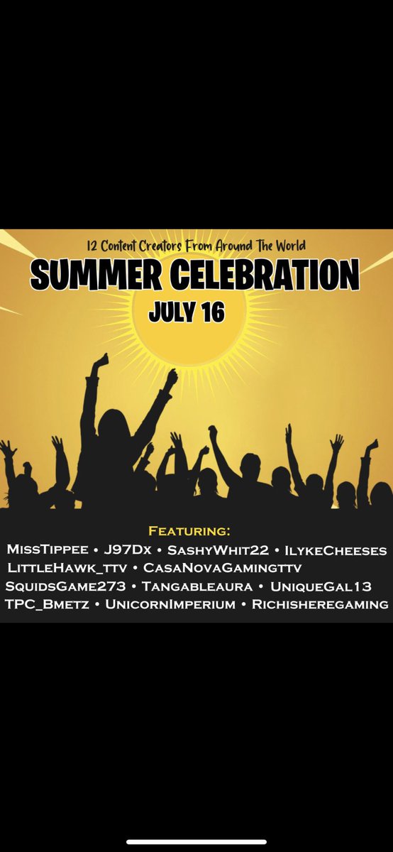 this weekend come hang out with myself and 11 other amazing humans. all day event.. stop by, show some love & have a good time with us🫶🏾 #twitch #summercelebration #twitchaffiliate #smallstreamers