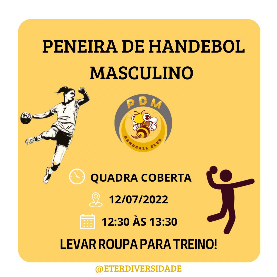 Venham participar da peneira masculina do primeiro time de Handebol da ETER, não fiquem de fora dessa! ❤️