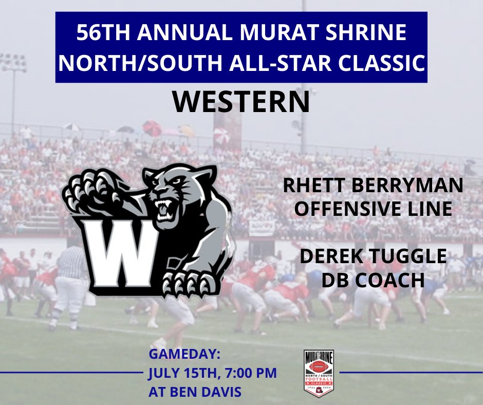Rhett Berryman and Derek Tuggle will represent Western High School in the Murat Shrine North South All Star Classic

@rhett_berryman@CoachStewart68 <a href="/Panthers_AD/">Western Athletic Department</a> <a href="/CoachTug/">Derek Tuggle</a>