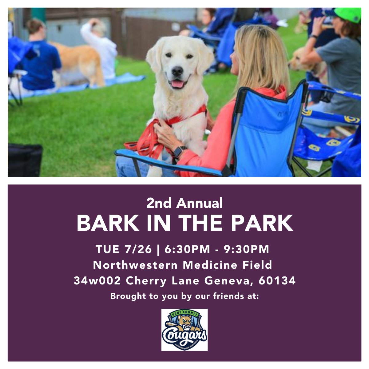 Join us for our 2nd annual #BarkInThePark event at Northwestern Medicine Field in #GenevaIL on TUE 7/26. Our friends #GeraldSubaru will be sponsoring #AndersonHumane for the event. We will have dogs available for adoption at the game
#AdoptDontShop #BaseballGame