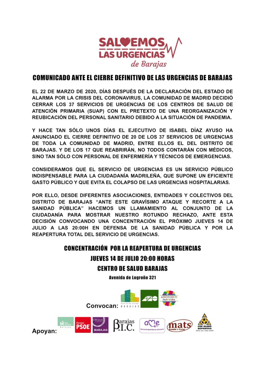 ¡¡ DEFENDEMPS LA ATENCIÓN PRIMARIA, Y EN ESPECIAL LOS SUAP QUE NO NOS  QUIERE REABRIR LA COMUNIDAD DE MADRID!! @comunidadmadrid  <a href="/FRAVM/">Federación Vecinal de Madrid</a> <a href="/PSOEBarajas/">PSOE Barajas /❤</a> <a href="/podemosbarajas/">Podemos Barajas</a>
<a href="/Mas_Barajas/">Más Madrid | Barajas</a> <a href="/masmadridbaraj1/">Más Madrid Barajas</a> <a href="/BarajasBIC/">Bαɾαʝαʂ BIC</a> <a href="/AeroParticipa/">Aeropuerto Participa</a>