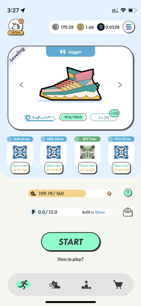 Luck靴⚡️12じゃLv.5位までしか落ちないか…

Lv.4 GEMもう1個追加かなぁ

まぁ現状でも犬の散歩とダイエット兼ねてday/$30位手に乗るんだから十分だけど…

もう最近は原資回収とか全く考えなくなってしまったwww

その内GMTはある程度の価格まで上がるだろうからGMT稼ぐ為にせこせこ歩くのみ

#STEPN