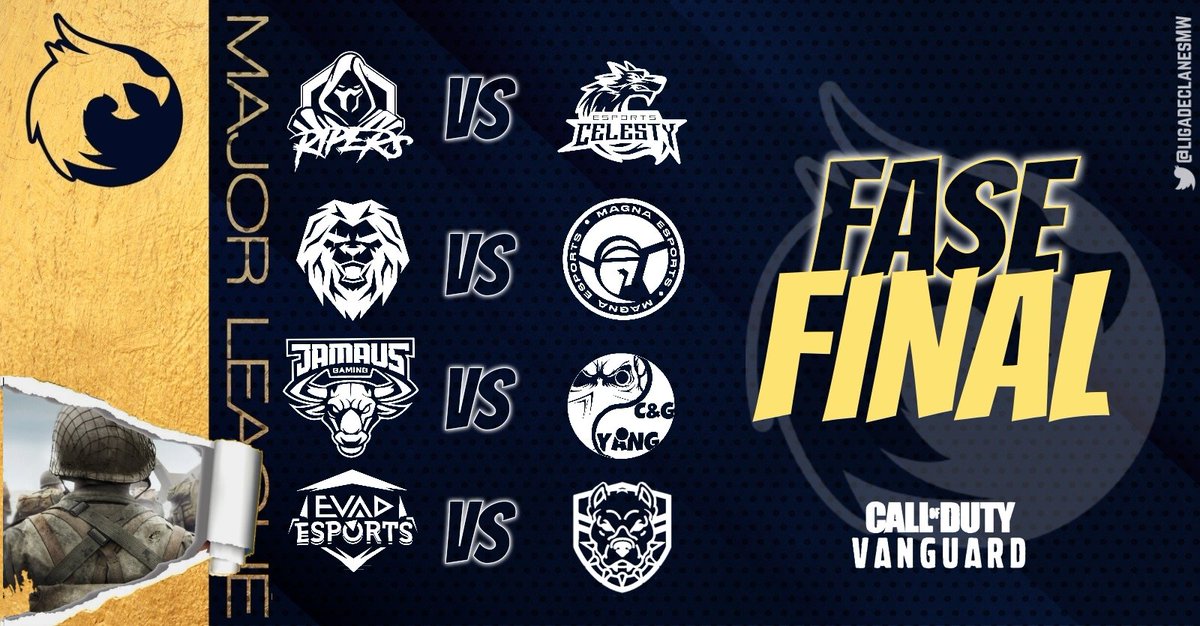 FASE FINAL 🔥

<a href="/Ripers_Spain/">Ripers E-Sports España</a>
@celesty_ec
<a href="/EspectroEC/">Espectro Esports™</a>
<a href="/EsportsEVAD/">EVAD Esports</a>
<a href="/wilddoggsquad/">Wilddogs Squad | OFICIAL</a>
@seleteee
@JamausGG
<a href="/MagnaEsport/">MAGNA ESPORTS</a>

🎮🆚🎮