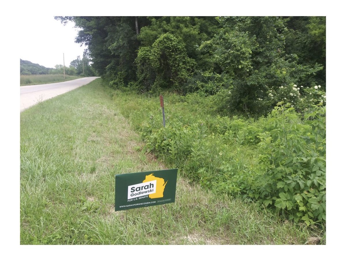 MaxRDuck's tweet photo. @SarahforWI A couple more signs spotted in Ron Johnson - Trump counties. https://t.co/3Wro2dsZB4