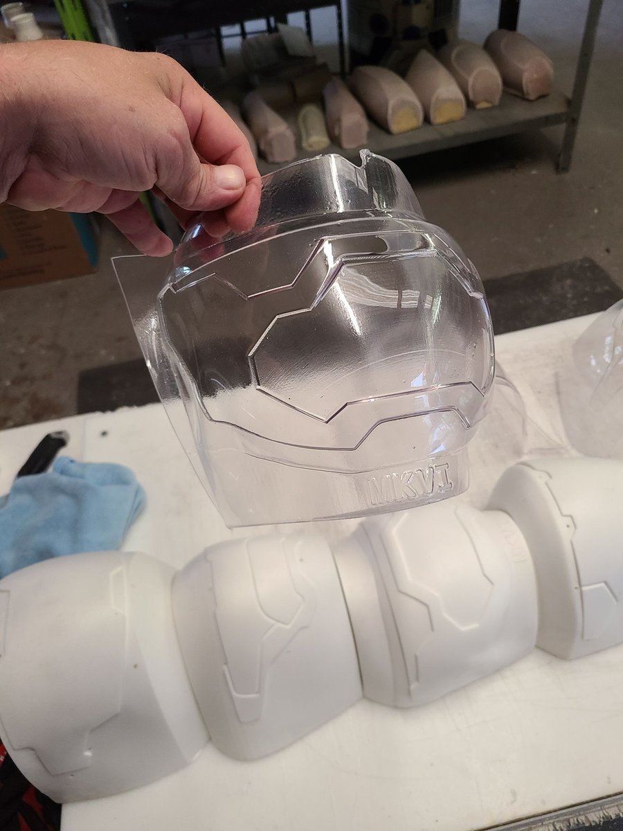 NerdForgeDesign's tweet photo. We're getting our very first test pull of visors done!
Keep in mind this is the TEST run. Now that we've verified the bucks give good pulls they'll need to be polished for best optical clarity. https://t.co/ONlf8BCC92