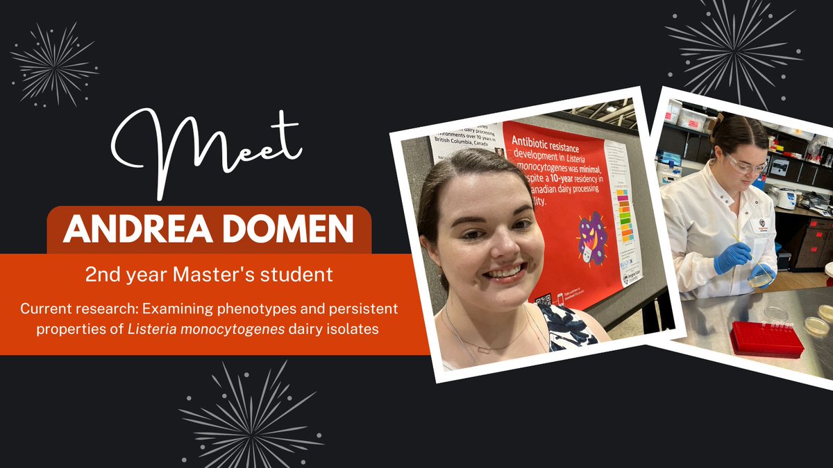 KovacevicLab's tweet photo. Meet the Team Monday! Today's post is about one of our MS students, Andrea Domen. Andrea is working on characterizing Listeria monocytogenes isolates collected from dairy sources!

#listeria #foodsafety #dairy #science #MeetTheTeamMonday https://t.co/y1eFd5EHg6