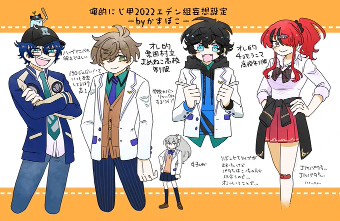 【にじさんじ】俺的にじ甲2022エデン組妄想設定byかまぼこ
⚠︎二次創作です⚠︎年齢操作/創作衣装/捏造設定アリ⚠︎ 
