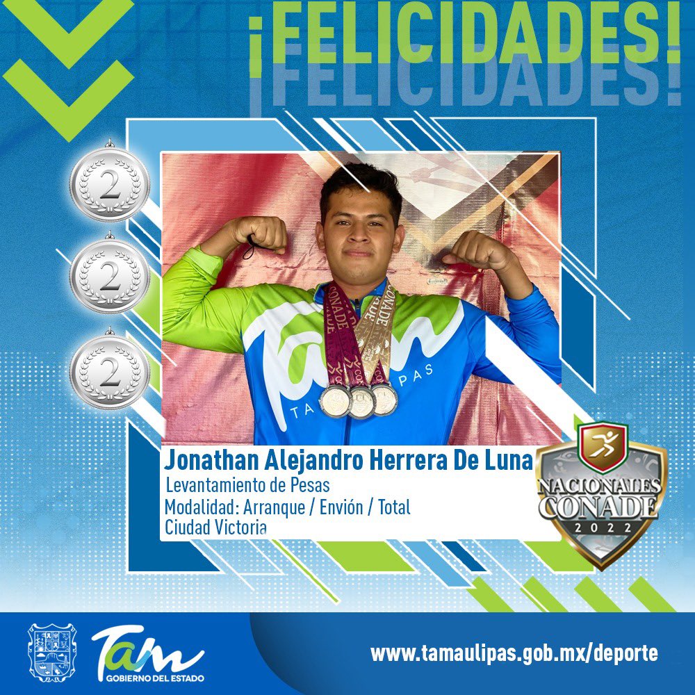 INDETamaulipas's tweet photo. Muchas felicidades Jonathan por obtener tres medallas de plata 🥈🥈🥈 en los #NacionalesCONADE2022🏆
¡Eres un #OrgulloTam!👏🏻💯 https://t.co/04i1Uxwb6s