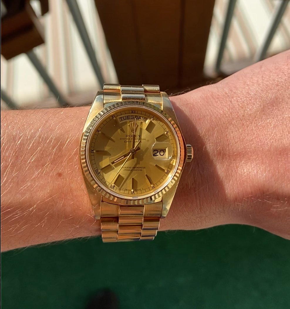 solnftnerd's tweet photo. @booksey In love with vintage watches 😍
Day-Date 36 (18038) &amp; Cartier Santos Galbee (2319)

Subscribe for german watch content: 
https://t.co/Qn0zSFY04u https://t.co/JLWo7hlQEc