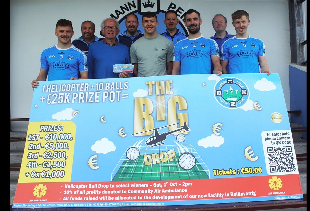 THE HUNT FOR TICKETS HAS OFFICIALLY BEGUN!  <a href="/FiriesGAA/">Firies GAA Club</a> has two ALL-IRELAND FOOTBALL TICKETS AND OVERNIGHT ACCOMMODATION to be won in our Early Bird #THEBIGDROP  Draw. Enter now by Clicking the link to enter
pallaslotteries.ie/firiesbigdrop <a href="/Pdebrun10/">Pádraig de Brún</a> <a href="/EoinSheahan/">Eoin Sheahan</a> <a href="/Kerry_Official/">Kerry GAA</a>