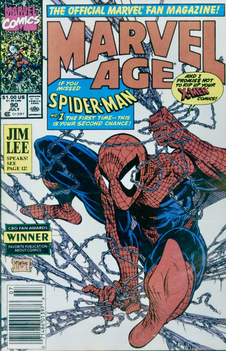 dinesh_s's tweet image. Jaw dropping @Todd_McFarlane Spider-Man cover to Marvel Age #90! Even more stunning without all the cover copy!! #beyondamazing