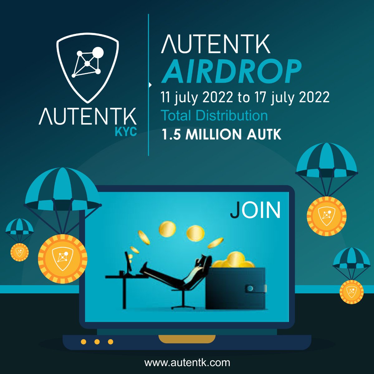AutentkOficial's tweet photo. 🪂 #AUTENTK Airdrop
🎁Total Reward: 1,500,000 AUTK
💰Reward: 5K AUTK
📅Distribution date: 7 days after end
⏱Ending date: 17th July 
📌Rules  (all are without link)

🔗Airdrop link: https://t.co/1nwBZtBzXh

 https://t.co/iww3C6DBTP

#AutentkAirdrop @BSCGemsx100 @CryptosGemsCom https://t.co/TdOGDe8gsx