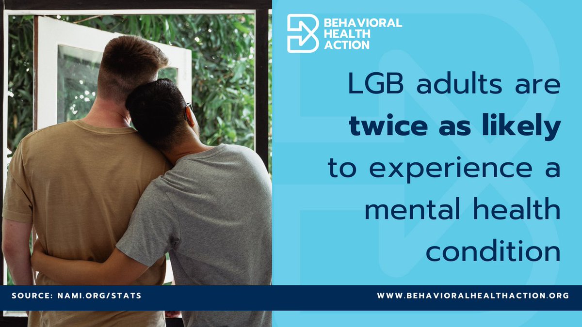 BehavHealthNow's tweet photo. LGB adults are more likely to experience a mental health condition than heterosexual adults. And transgender individuals are almost four times as likely to experience a mental health challenge compared to cisgender individuals. 

Learn more: https://t.co/jcnRafYsCr https://t.co/htu2Nw42C8