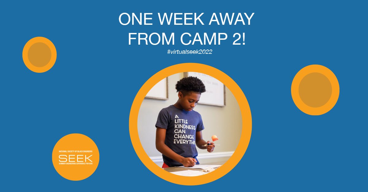 SEEKNSBE's tweet photo. Are you ready?! Our second session of camp is coming up, and we can't wait to get started. See you soon!
#NSBE #NationalBlackEngineers #virtualseek2022 #summerengineeringexperienceforkids #nsbeseek https://t.co/ejrjLtfV7X