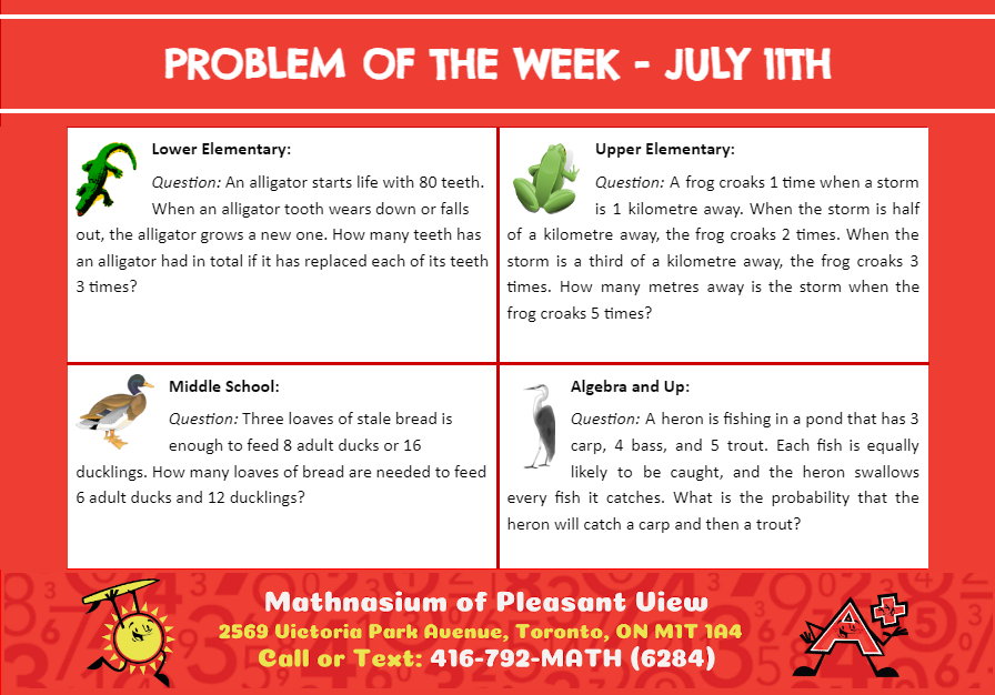 MathnasiumPv's tweet photo. Here are this week's PROBLEMS OF THE WEEK! 

#problemoftheweek #math #mathisfun #mathforkids #mathtutoring #mathenrichment #matheducation #education #mathnasium #pleasantview #torontomathtutoring #mathproblem #mathforchildren #mathhelp #homeworkhelp #toronto #mathematics https://t.co/visfNqAJjZ