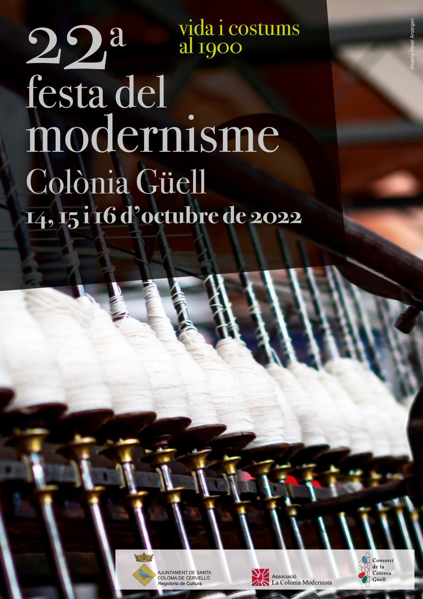 Ja tenim cartell de l'edició 22!🎉
Enguany el 14, 15 i 16 d'octubre.
#festadelmodernisme
#colòniagüell
<a href="/RutaModernisme/">Ruta del Modernisme</a> 
<a href="/CriptaGaudi/">Cripta Gaudí</a>
<a href="/StaColomaC/">Ajuntament de Santa Coloma Cervelló</a>
<a href="/TurismeBaixLlob/">TurismeBaixLlobregat</a> 
<a href="/TurismeDIBA/">TurismeDIBA</a> 
<a href="/BCNmoltmes/">Barcelona és molt més</a>
<a href="/modernismeCAT/">@modernismeCAT</a>