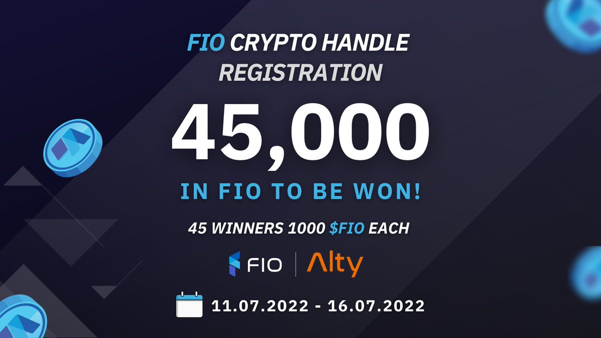 Celebrating the FIO x <a href="/AltyChatBot/">Alty</a> partnership w/ 45,000 $FIO giveaway 🎉

To win:
☑️ RT &amp; LIKE 
☑️ Register a FREE crypto handle on Alty via Telegram or WhatsApp!
   ↪️ via TG: try.alty.com/STFIOLI
   ↪️ via WhatsApp: try.alty.com/SFIOW

Details: medium.com/fio-blog/enter…