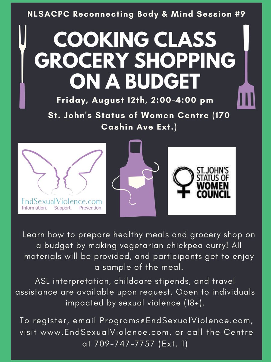 SJSWCouncil's tweet image. Check out @NLSACPC upcoming programming! Reconnecting Body and Mind is a free weekly skill building and healthy living support group for people impacted by sexual violence.