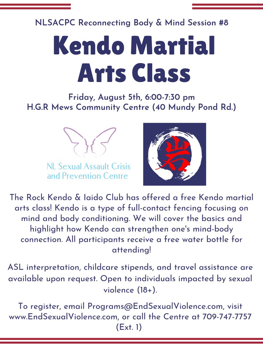 SJSWCouncil's tweet image. Check out @NLSACPC upcoming programming! Reconnecting Body and Mind is a free weekly skill building and healthy living support group for people impacted by sexual violence.