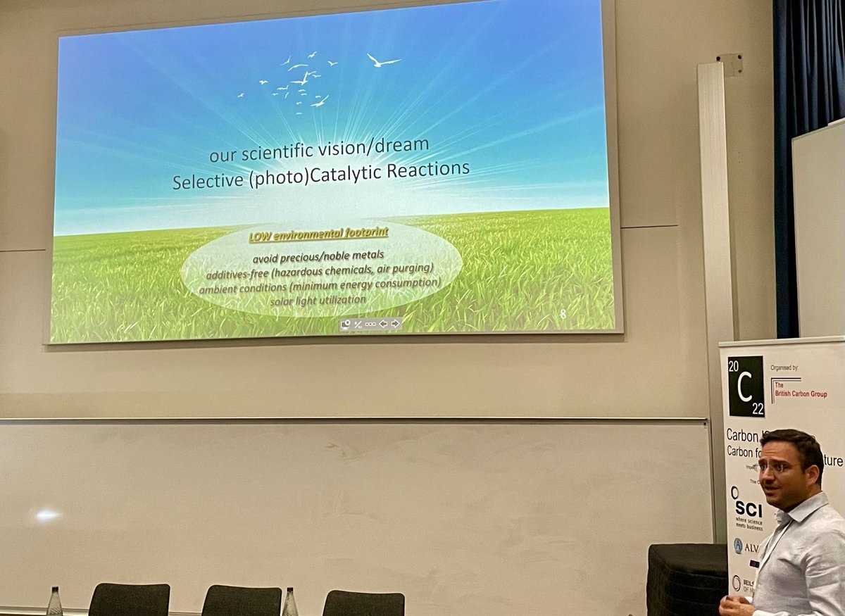 DaGchem's tweet photo. Dr Dimitrios Giannakoudakis presented  “Designing novel nanocomposites of titanate nanotubes with graphite oxide derivatives: elevating the photocatalytic selective oxidation of 5-hydroxymethylfurfural to 2,5-diformylfuran”. #carbon2022 #Carbon2022 https://t.co/OGQAVWoxbQ