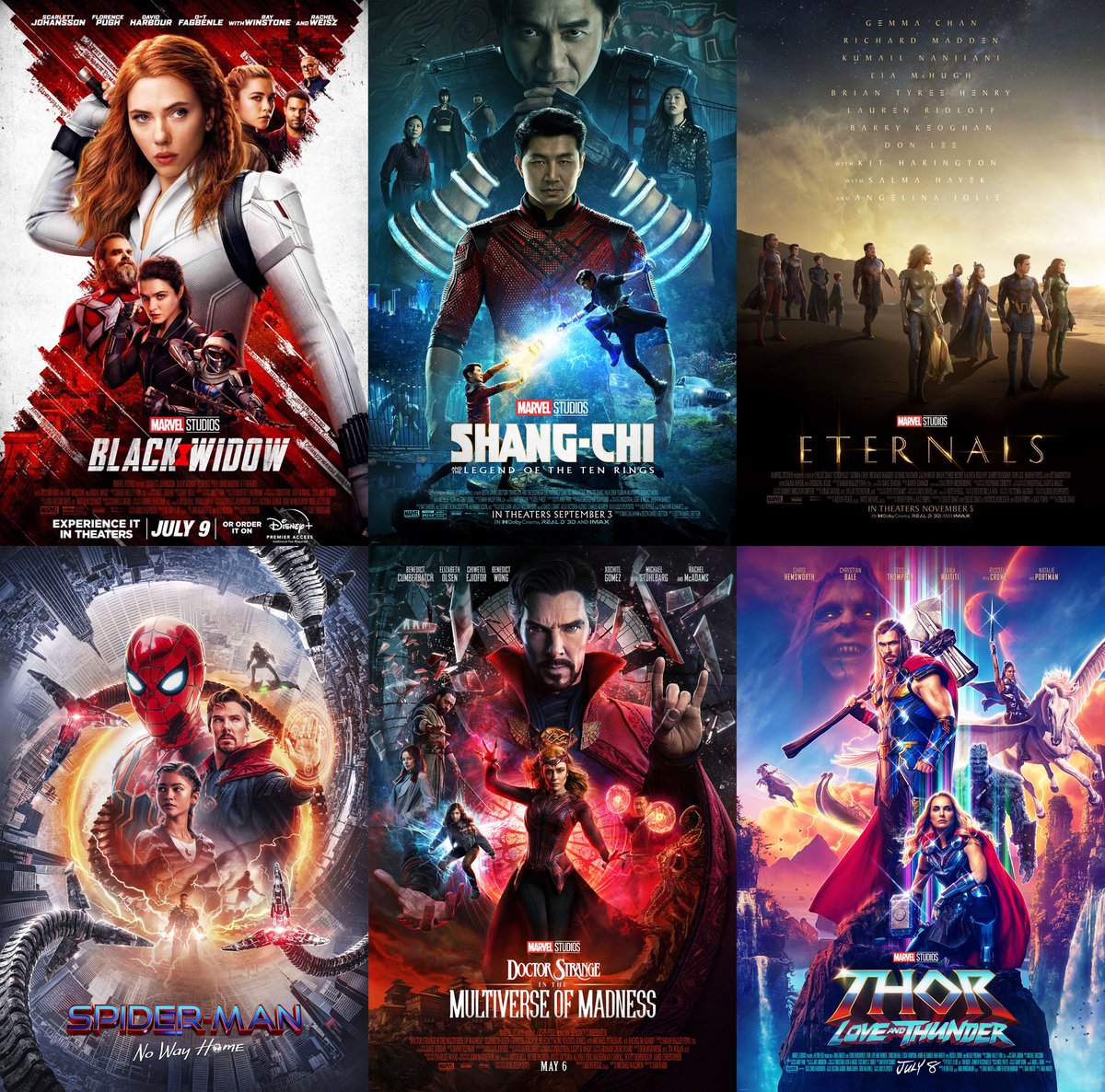 JONAMAURY's tweet photo. Mi ranking de la fase 4 de Marvel
1) Spider-Man: No Way Home
2) Shang-Chi: The Legend of the Ten Rings
3) Thor: Love and Thunder
4) Doctor Strange in the Multiverse of Madness
5) Black Widow
6) Eternals
😎
#MarvelStudios #rankingmovies #mcu #phase4marvel #mcuranking https://t.co/yifLrg7fUs
