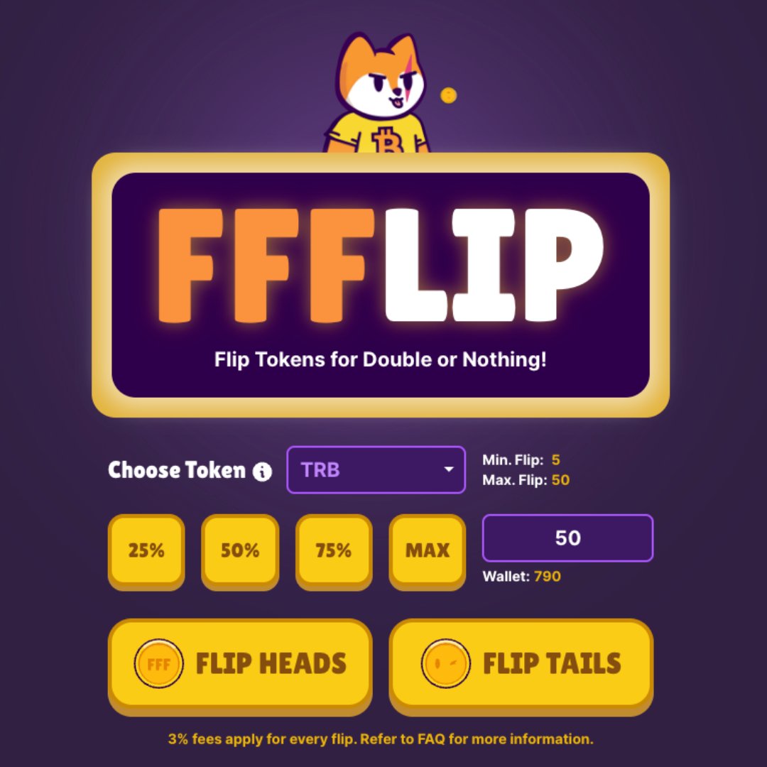 TribalGamesGG's tweet photo. Feeling lucky?

$TRB is now accepted on FFFlip from @FamousFoxFed.

Who knew flipping a coin could double the benefits of meditation? 🌀🌀

https://t.co/7AxPZdauQ8 https://t.co/ljLY3PWshc