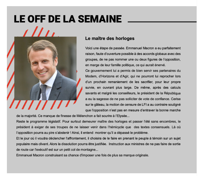 OFF

@ParlementNUPES : le coup d'épée dans l'eau !
La <a href="/NUPES_2022_/">Nouvelle Union Populaire Écologique et Sociale ✌️</a> prise à son propre piège...
Non seulement sa #MotionDeCensure n'a pas fait le plein dans leurs propres groupes (146 voix sur 151) mais elle a offert le beau rôle au <a href="/RNational_off/">Rassemblement National</a> &amp; a souligné la force de #Macron