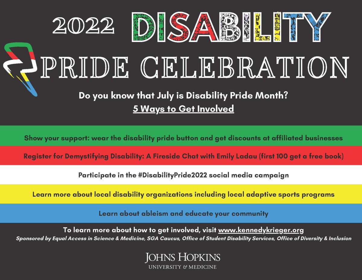 Equal Access in Science and Medicine (EASM) (@easm_jhu) on Twitter photo Keep your eyes peeled for ways to get involved in the July 2022 Disability Pride celebration at JHU! We'll place pride pins across the medical campus, have a virtual Fireside Chat with author <a href="/emily_ladau/">Emily Ladau</a> & so much more! #DisabilityPride #DisabilityPrideMonth #DisabledandProud Keep your eyes peeled for ways to get involved in the July 2022 Disability Pride celebration at JHU! We'll place pride pins across the medical campus, have a virtual Fireside Chat with author <a href="/emily_ladau/">Emily Ladau</a> & so much more! #DisabilityPride #DisabilityPrideMonth #DisabledandProud