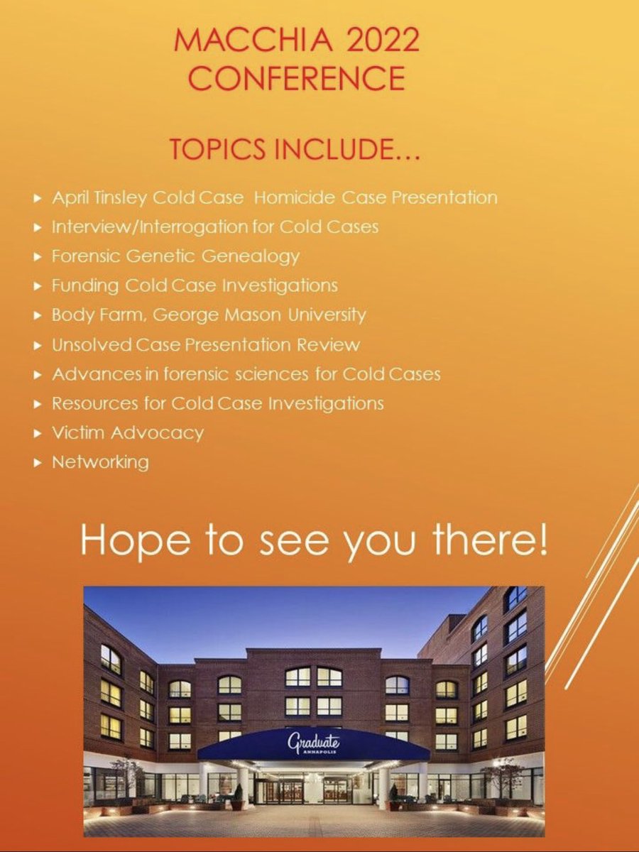 Remember today is the last day for early-bird registration.  Sign up soon for the 2022 conference in Annapolis.
#macchia #coldcase #police #crimesceneinvestigation  #detective #forensics