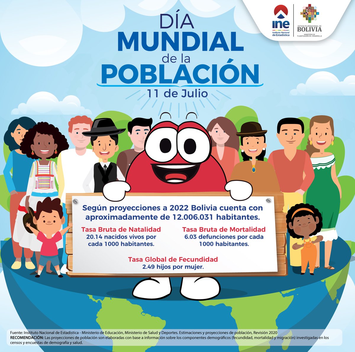 INE_Bolivia's tweet photo. Hoy, 11 de julio, se conmemora el “Día mundial de la población”. Aquí te ofrecemos algunos datos estadísticos para que conozcas más de nuestra población. https://t.co/ShG7Og1lbY